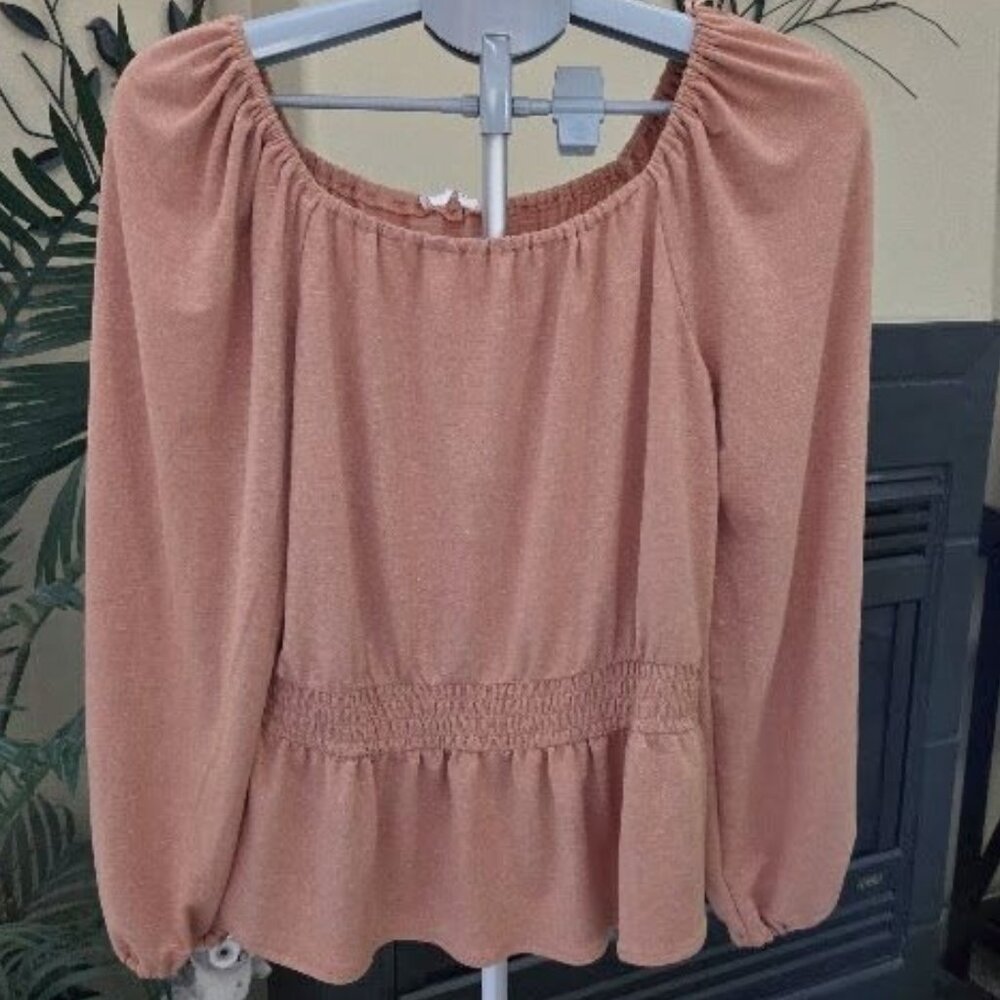NWT Lauren Conrad sz large smocked peplum hem silver thin striped top